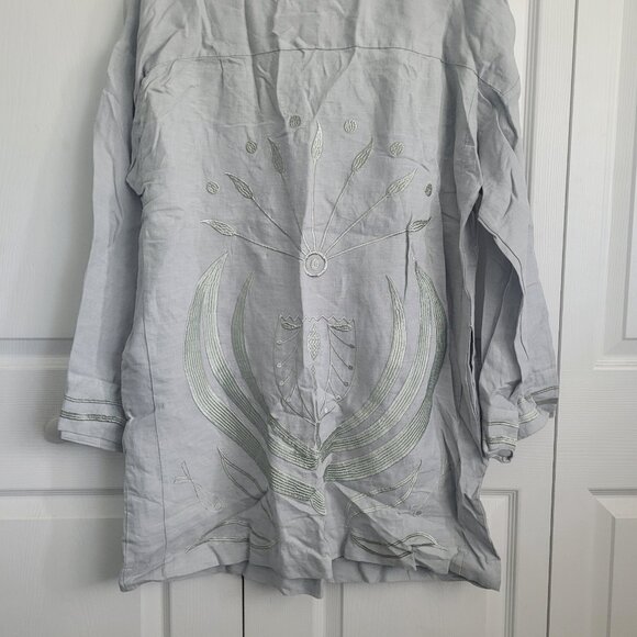 NEW AETHER CONCEPT Women's Linen Collared Shirt Gray/Green Size S - Picture 3 of 7